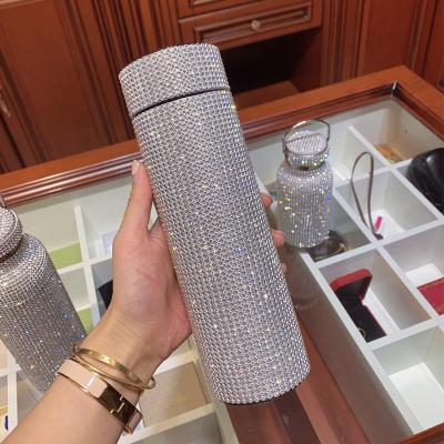 China 2021 hot sales luxury shiny smart bling rhinestone stocked Diamond Crystal Water Bottle for sale