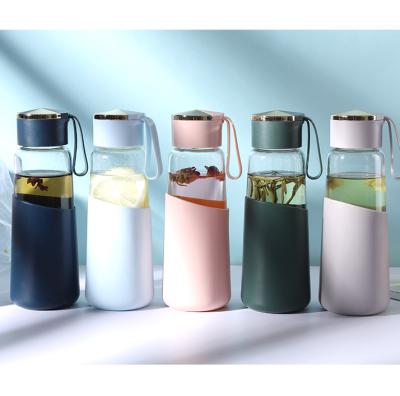 China Free Sample Food Grade Silicone Eco Friendly Unbreakable Sleeve Gift Custom Glass Water Bottle for sale