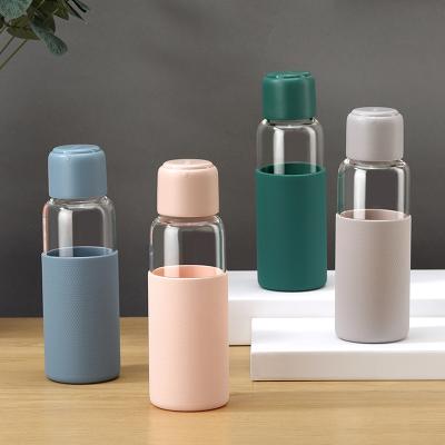 China Hot Sale High Viable Borosilicate Glass Drink Water Bottle Outer Juice With Silicone Sleeve for sale