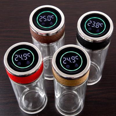 China Viable Digital Thermometer Smart Glass Creative Gift Transparent Double Layer Tea Making Home Water Bottle Customization for sale