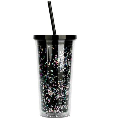 China 20oz Viable Custom Logo Design Your Own Reusable Black Straw Glitter Tumbler Wholesale Plastic Cup for sale