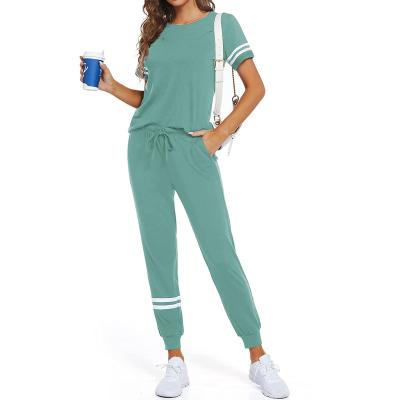 China QUICK DRY Women's Sweatsuits Sets Short Sleeve 2 Two Piece Outfits Set Soft Tracksuit Comfortable Jogger Set Casual Lounge Wear With Pockets for sale