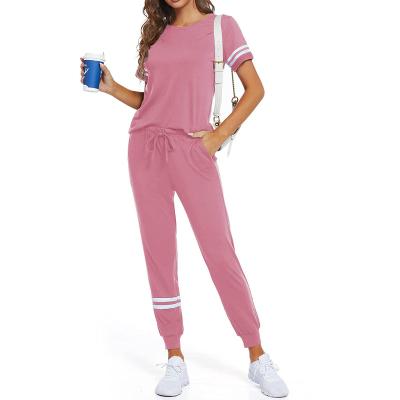 China QUICK DRY Women's Sweatsuits Sets Short Sleeve 2 Two Piece Outfits Set Soft Tracksuit Comfortable Jogger Set Casual Lounge Wear With Pockets for sale