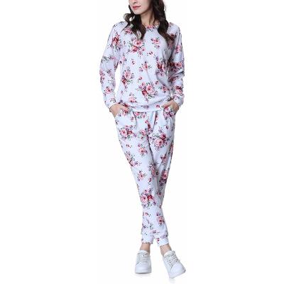 China QUICK DRY Women's Sweatsuit Set Two Piece Outfit Crewneck Pullover Long Pants Tops And Pants Long Squares Floral for sale