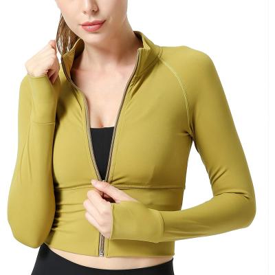 China Women's Breathable Zipper Up Yoga Running Sports Workout Lightweight Athletic Crop Jacket Cropped Top Seamless Fitted Activewear for sale