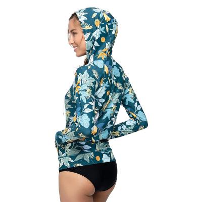 China Anti-Wrinkle Women's Hoodie Rash Guard UV Sun Protection Long Sleeve Full Zipper Front Swimsuit Hooded Swim Shirts Tops for sale