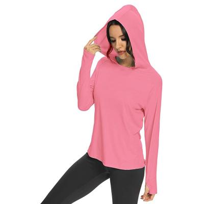 China Lightweight Anti-Wrinkle Women's Long Sleeve Shirt Hoodie UPF 50+ Sun Protection T-Shirt Swimming Fishing Running Rise for sale