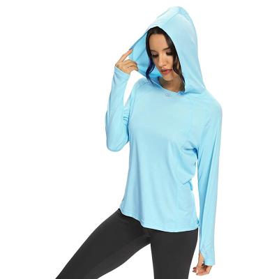 China Lightweight Anti-Wrinkle Women's Long Sleeve Shirt Hoodie UPF 50+ Sun Protection T-Shirt Swimming Fishing Running Rise for sale