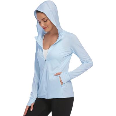 China Women's Anti-Wrinkle Women's UPF 50+ Sun Protection Jacket Hoodie SPF Sun Hooded Shirts Long Pockets Increase Outdoor Performance for sale