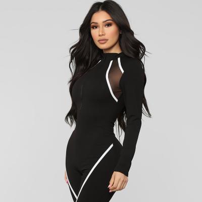 China Breathable Black Long Sleeve Mesh Bodycon Yoga Gym One Piece Jumpsuits For Women for sale