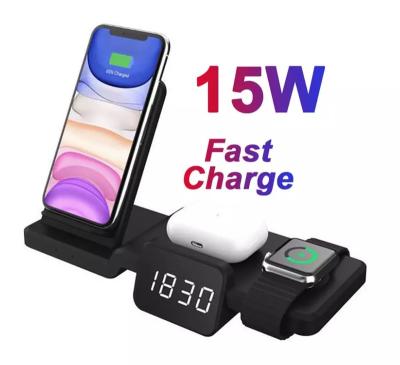 China Hot Sale LED Digital Charger Pendulum for 13 14 Fast Wireless Charger Qi 15W Wireless Charging Stand 3 in 1 Wireless Charger for sale