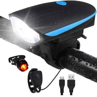 China Factory Power Hot Selling T6 Front Head Led Bike Bicyclelights With Horn 11*6*8cm Waterproof USB 1200mah Rechargeable Bicycle Light Sets for sale