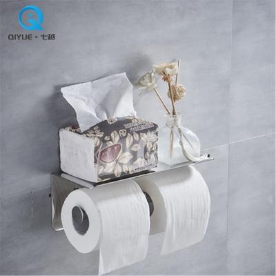 China Durable 304 Stainless Steel Wall Mounted Double Toilet Paper Holder, Roll Tissue Holder With Cell Phone Storage Shelf for sale