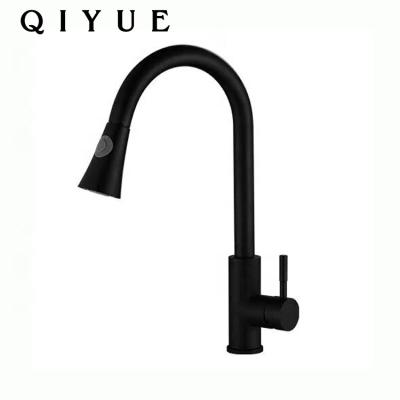 China Contemporary Modern Pull Out Hot Single Lever Cold Water Mixer Tap 304 Stainless Steel Matte Black Kitchen Sink Faucet for sale