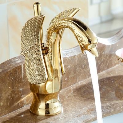 China Modern Basin Faucets Gold-plating Gold Plating Brass Metered Basin Swan Shape Basin Mixer Taps For Bathroom for sale