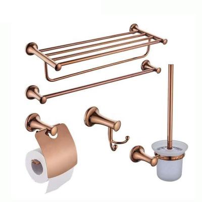 China Sustainable 5 Pcs Modern Luxury Mounted Gold Zinc Alloy Hotel Bathroom Accessories Wall Mounted Set for sale