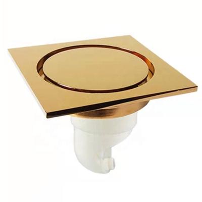 China 10x10cm Modern High Quality Brass Gold Plating Tile Insert Bathroom Shower Drain for sale