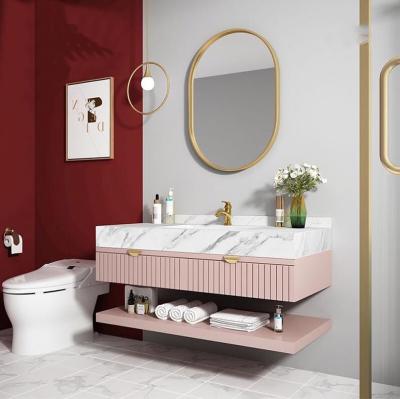 China Eco-friendly Modern Waterproof Ins Bathroom Vanity Cheap Wall Mounted Cabinet With Basin Mirror for sale