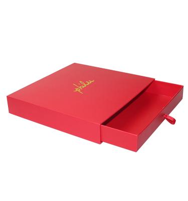 China Luxury Custom Recyclable Red Hot Stamping Gold Foil Slide Box Packaging Cardboard Box With Logo for sale