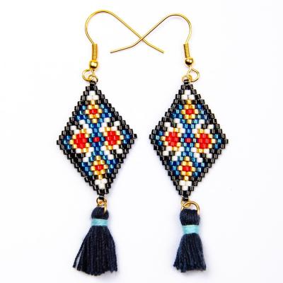 China Chic Geometric Women Diamond Tassel Earrings Miyuki Delica Handmade Fashion Boho Flower Pattern Jewelry MI-E180051 Moyamiya Boho for sale