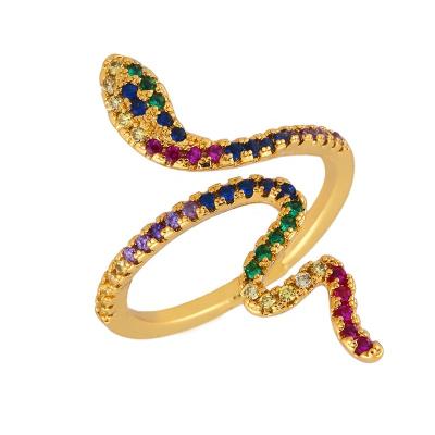 China Fashion MoyaMiya Rainbow Rings Vintage Fashion Snake Rings Women Trendy CZ Zirconia Gold Plated Rings for sale