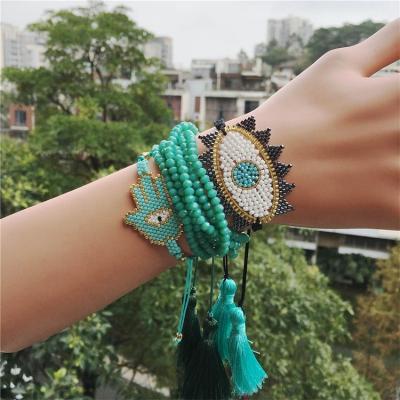 China Daily Wear or Gifts for Special Occasion Wholesale Handmade Miyuki Evil Eye Jewelry Charm Wire Bracelet Beaded Set MI-S180022 Moyamiya for sale