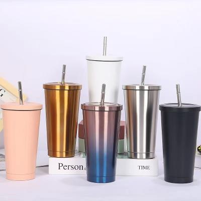 China Sustainable Stainless Steel Coffee Mug Custom Cup With Lid And Straw Double Wall Vacuum Insulated Coffee Tumbler 500ml for sale