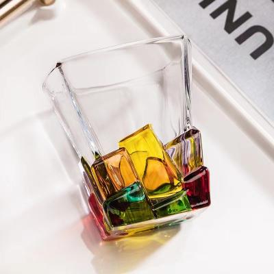 China Viable Hot Sale Glass Mug With Color Decal Drinking Antique Colored 300ml Whiskey Glass Mugs European Style Bar Glasses for sale