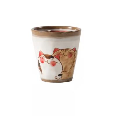 China Viable Cute 160ml Japanese Cat Tea Cup Without Handle Hand Painted Pattern Small Stoneware Coffee Mugs Tea Cup for sale