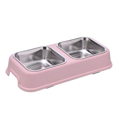 China Stainless Steel 2 Non-automatic Fun Feeder Prevent Blistering Dog Feeder Bowl Pet Feeding Bowls for sale