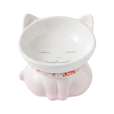 China Cat Shape Anti Tipping Cute Non-automatic Pet Ceramic Cat Bowl 15 Degree for sale