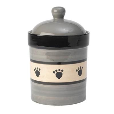 China Dogs And Cats Ceramic Dog Treat Jar Pet Food Container With Lid for sale