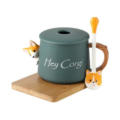 China Merry Christmas Stocked Customized Cute Funny Dog Ceramic Coffee Mug Mug With Spoon for sale