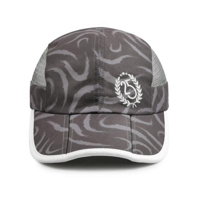 China Custom Sublimation Quick Dry Lightweight Breathable Polyester Sports Hat Soft Running Baseball Cap With Folding Brim for sale