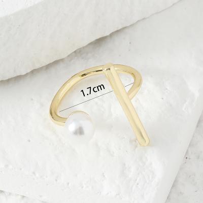 China Stainless Steel Minimalism Opening Design Pearl Ring Titanium Steel Simple Adjustable CLASSIC Ring for sale