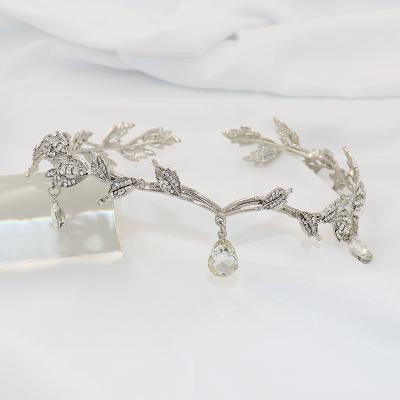 China Other Female Headdress Diamond Headpiece Hair Accessories Exotic Pendant Circle Eyebrow Rhinestone Leaf Crown Bride Halloween Elf Headdress for sale