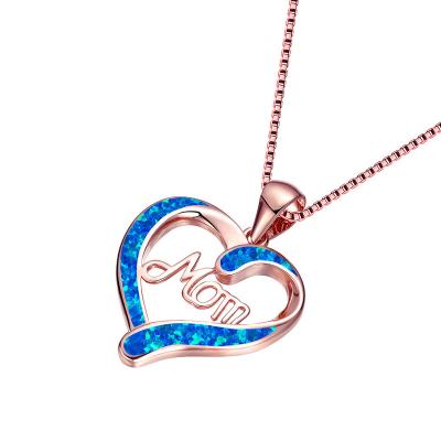 China Other Fashion Letter MOM Heart Shape Inlaid Crystal Pendant Necklace Mother's Day Gift High Quality Jewelry for sale