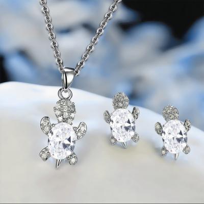 China Other Small Cute Sea Turtle Necklace Earrings Opal Oval Stone Jewelry Sets Feminine White For Women Boho Silver Color Wedding Bridal Set for sale