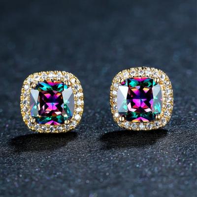 China Other Luxury Female Crystal Birthstone Earrings Purple Zircon Square Stone Stud Earrings For Women for sale