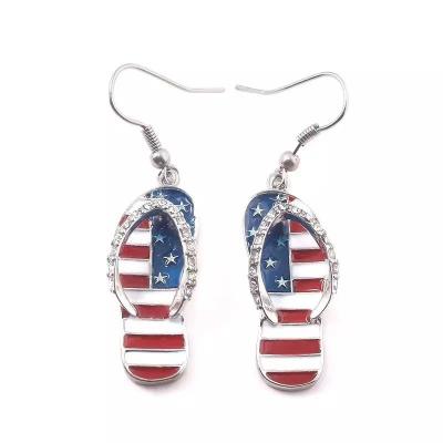 China Other New American Flag Set Diamond Fashion Personality Drop Oil Alloy Earrings Small Slippers Earrings Women Small for sale