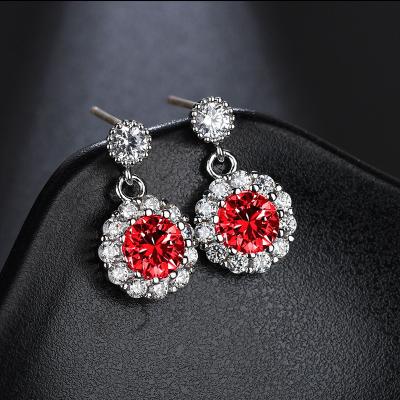 China Other Earrings For Women Stud Earring Sweet Romantic Wedding Round Ruby Handmade Luxury Jewelry New Red for sale