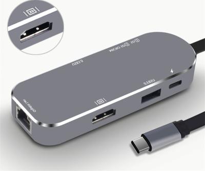 China Aluminum Alloy USB 3.0 Type C Hub With 4K SD Microsd Card Reader 6 In 1 Output Multi-port Adapter For MacBook for sale