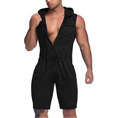 China QUICK DRY One Piece Shorts Fashion Casual Comfortable Sleeveless Slim Fit Hooded Zipper Rompers Jumpsuit With Pockets Mens Overalls for sale