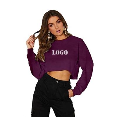 China Purple Anti-wrinkle Style Women Casual Crop Sweatshirt Crewneck Cropped Shirts Workout Long Sleeve Crop Pullover Fashionable Tops for sale