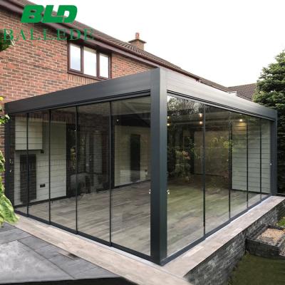 China Aluminum Alloy Canopy Pergola Pavilions Free Standing Outdoor Garden Gazebo With Sliding Glass Door for sale