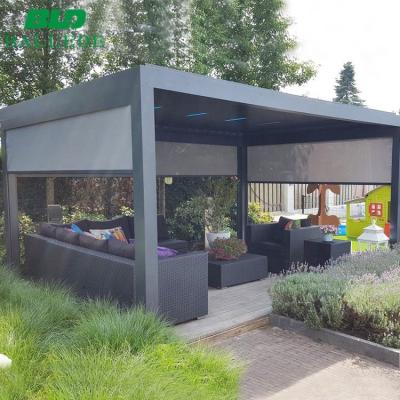 China Outdoor Fresh Air Patio Roof Motorized Aluminum Sun Shade Pergola With Side Screen for sale