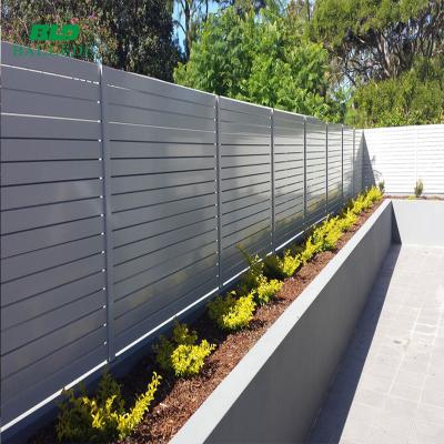 China Hot Selling Easily Assembled Prefab Fixed Powder Coated Black Aluminum Slat Fence Panels for sale