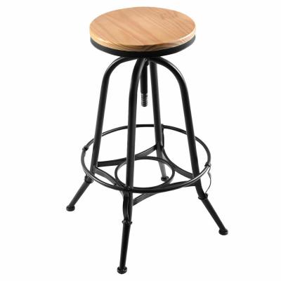 China Adjustable Bar Stool Vintage Metal Contemporary Industrial Design Wood Top Modern Bar Stool for sale