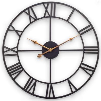 China Antique Style Elegance Classic Roman Black Wrought Iron Living Room Themes Brand Metal Modern Wall Clock for sale