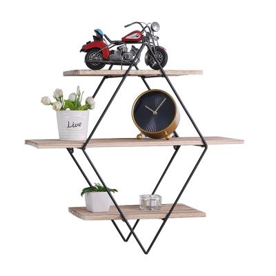 China Wooden Wall Shelf 3 Tiers Compartment Living Room Display Design Wall Hanging Shelf For Home Decor for sale